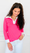 The Frankie Button Down Top - Neon Pink-130 Long Sleeve Tops-EC COLLECTION INC-Coastal Bloom Boutique, find the trendiest versions of the popular styles and looks Located in Indialantic, FL