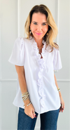 Soleil Ruffle Front Blouse Top - White-110 Short Sleeve Tops-Cezele-Coastal Bloom Boutique, find the trendiest versions of the popular styles and looks Located in Indialantic, FL