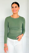 Second Skin Long Sleeve Top - Smoky Olive-130 Long Sleeve Tops-YELETE-Coastal Bloom Boutique, find the trendiest versions of the popular styles and looks Located in Indialantic, FL