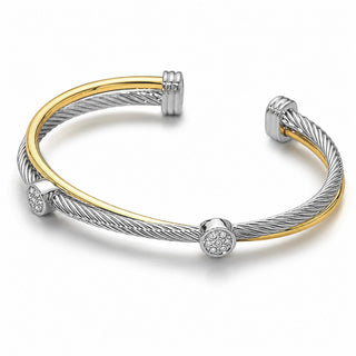 Pave Accent Twisted Two Tone Bracelet