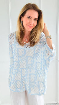 Parisian Short Sleeve Italian Crochet- Sky Blue-140 Sweaters-SORPRESA-Coastal Bloom Boutique, find the trendiest versions of the popular styles and looks Located in Indialantic, FL