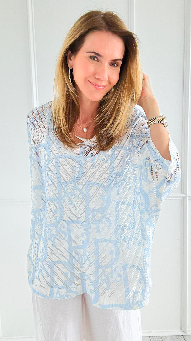 Parisian Short Sleeve Italian Crochet- Sky Blue-140 Sweaters-SORPRESA-Coastal Bloom Boutique, find the trendiest versions of the popular styles and looks Located in Indialantic, FL