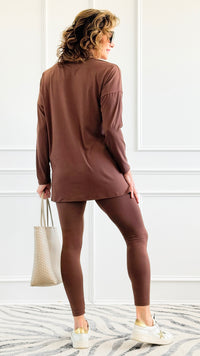 Brushed Microfiber Loungewear Set - Brown-210 Loungewear/Sets-Zenana-Coastal Bloom Boutique, find the trendiest versions of the popular styles and looks Located in Indialantic, FL