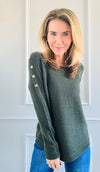 Luxe Shoulder Italian Knit Sweater- Olive-140 Sweaters-Italianissimo-Coastal Bloom Boutique, find the trendiest versions of the popular styles and looks Located in Indialantic, FL