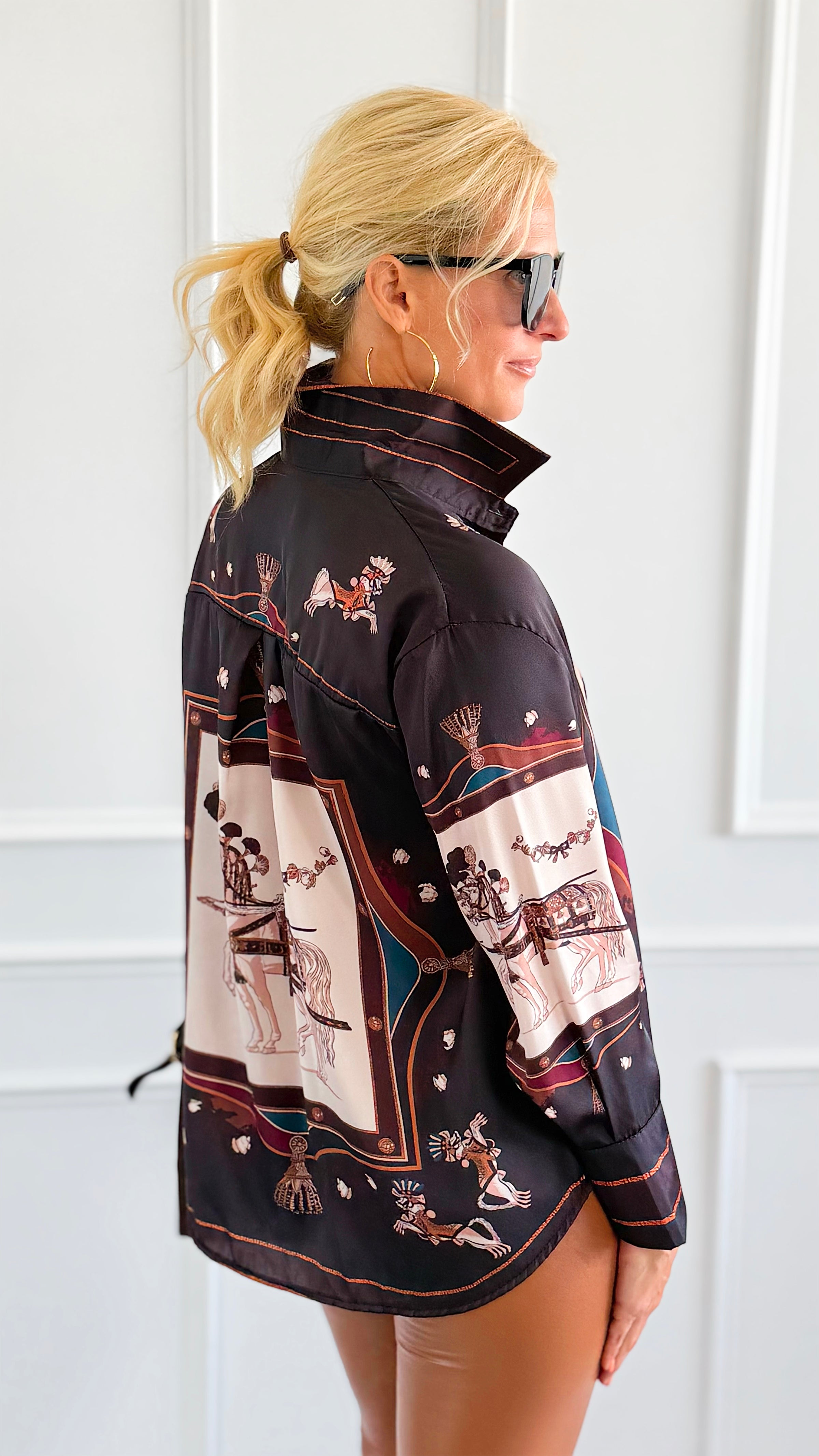 Gallop Glam Italian Blouse-110 Long Sleeve Tops-AZUL MONACO-Coastal Bloom Boutique, find the trendiest versions of the popular styles and looks Located in Indialantic, FL