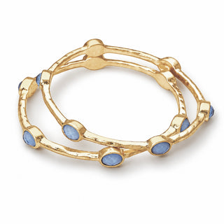 Hammered Oval Station Set Bracelet - Sapphire