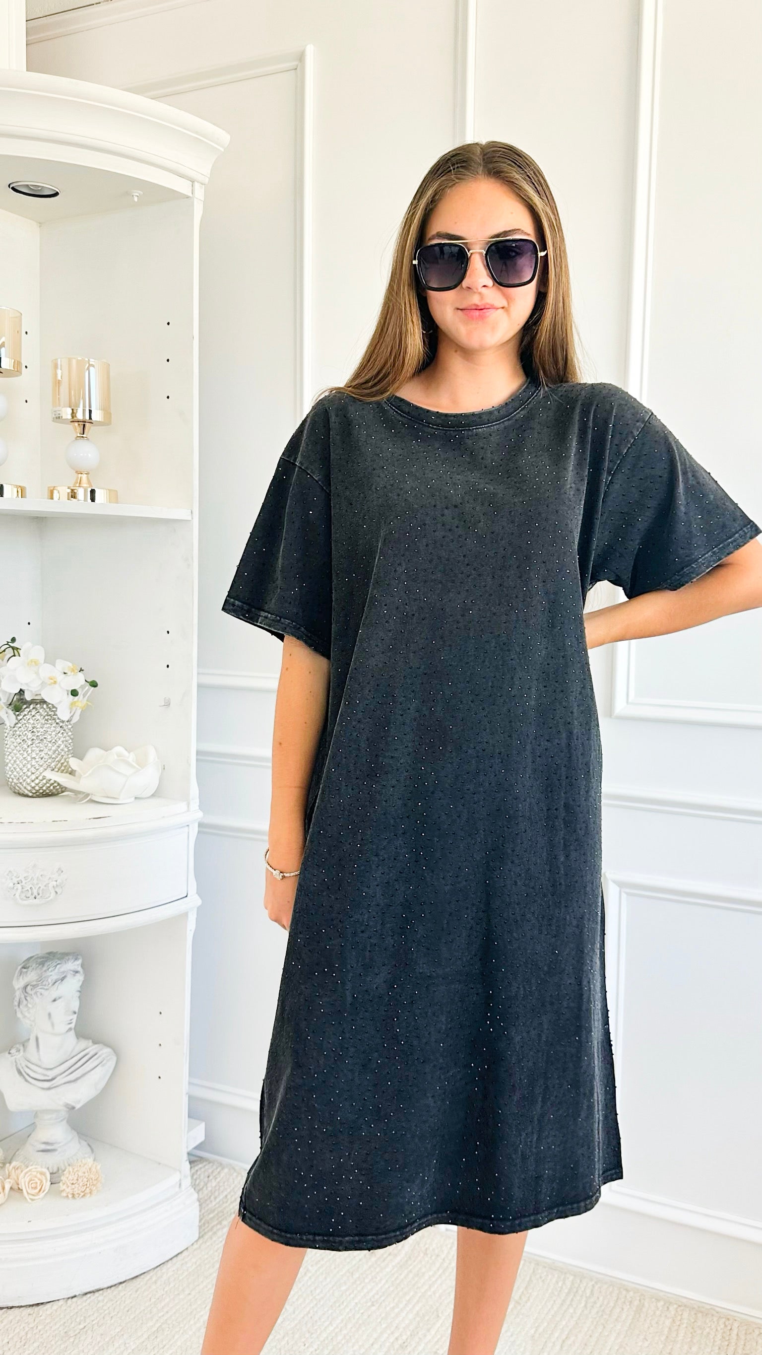 Rhinestone Detailed Oversized T-Shirt - Black-110 Short Sleeve Tops-Galita-Coastal Bloom Boutique, find the trendiest versions of the popular styles and looks Located in Indialantic, FL