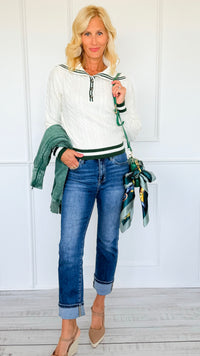 Seabreeze Cable Knit Sailor Sweater - Off White-140 Sweaters-LOVE TREE-Coastal Bloom Boutique, find the trendiest versions of the popular styles and looks Located in Indialantic, FL