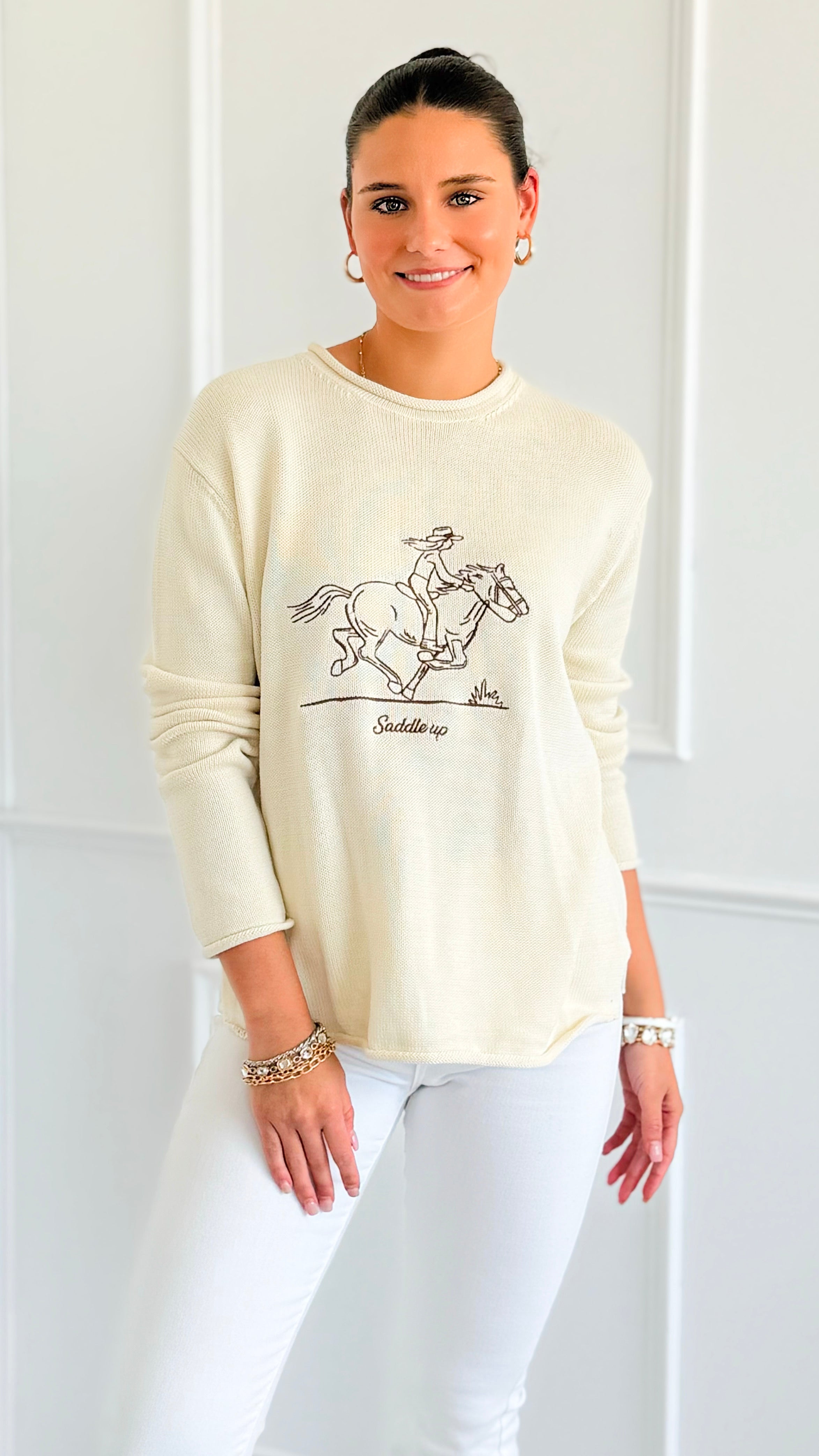 Saddle Up Graphic Sweater-140 Sweaters-Gilli-Coastal Bloom Boutique, find the trendiest versions of the popular styles and looks Located in Indialantic, FL
