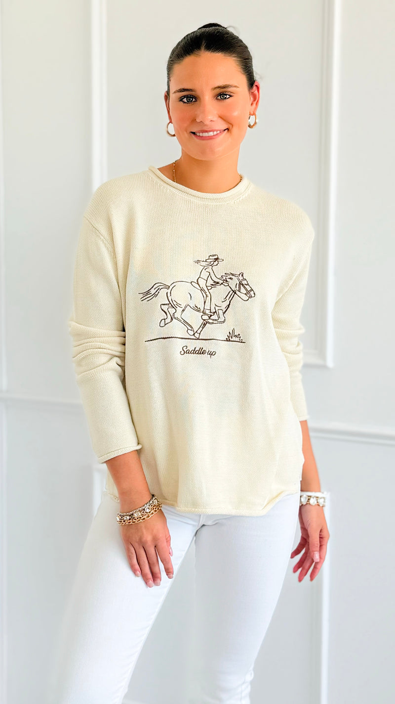 Saddle Up Graphic Sweater-140 Sweaters-Gilli-Coastal Bloom Boutique, find the trendiest versions of the popular styles and looks Located in Indialantic, FL