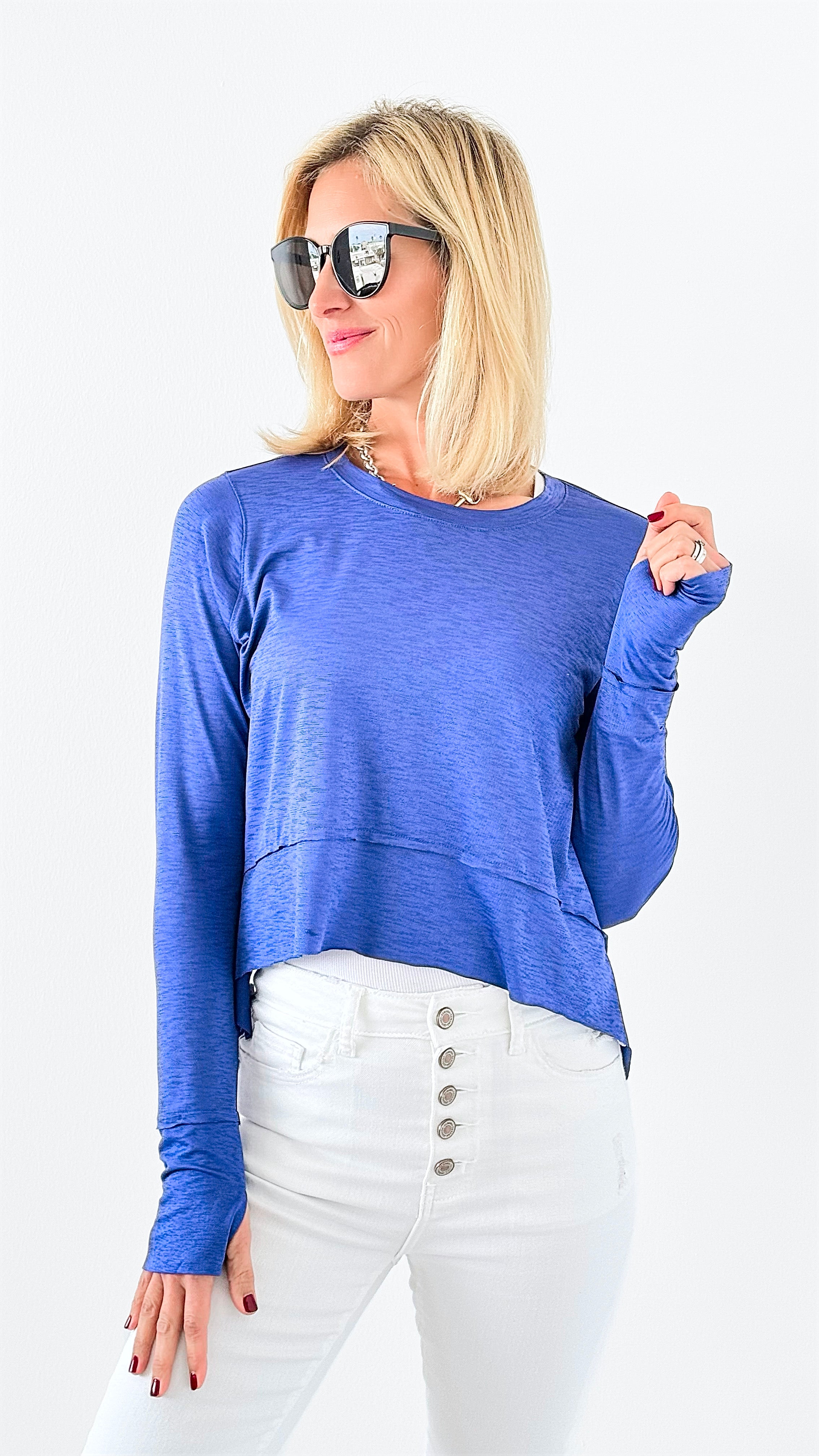 Shark Bite Side Slit Long Sleeve Top - Marlin-110 Long Sleeve Tops-Zenana-Coastal Bloom Boutique, find the trendiest versions of the popular styles and looks Located in Indialantic, FL