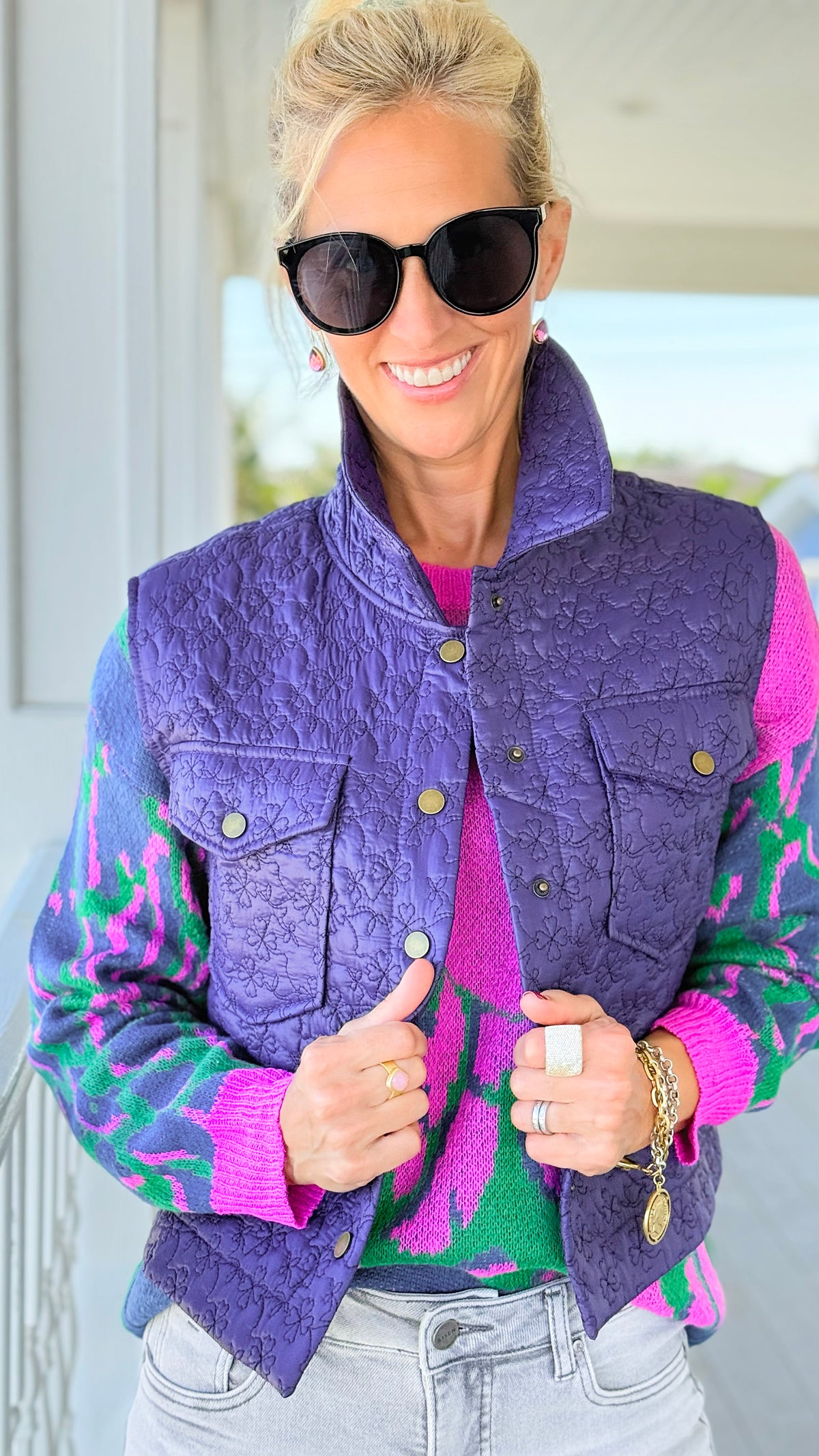 Quilted Florals Vest-150 Cardigans/Layers-Umgee-Coastal Bloom Boutique, find the trendiest versions of the popular styles and looks Located in Indialantic, FL