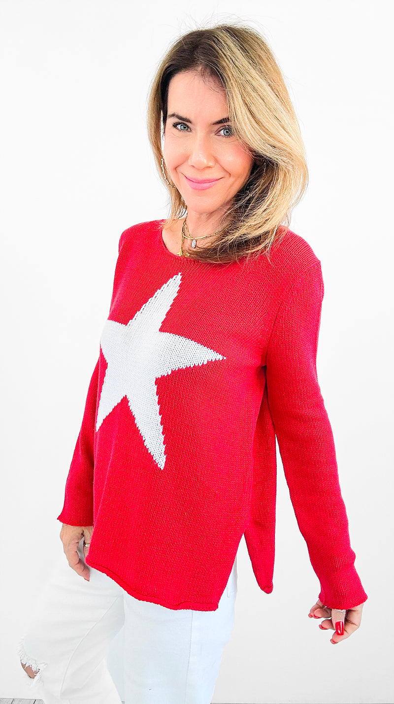 Superstar Knit Sweater - Red/Ivory-140 Sweaters-MIRACLE-Coastal Bloom Boutique, find the trendiest versions of the popular styles and looks Located in Indialantic, FL