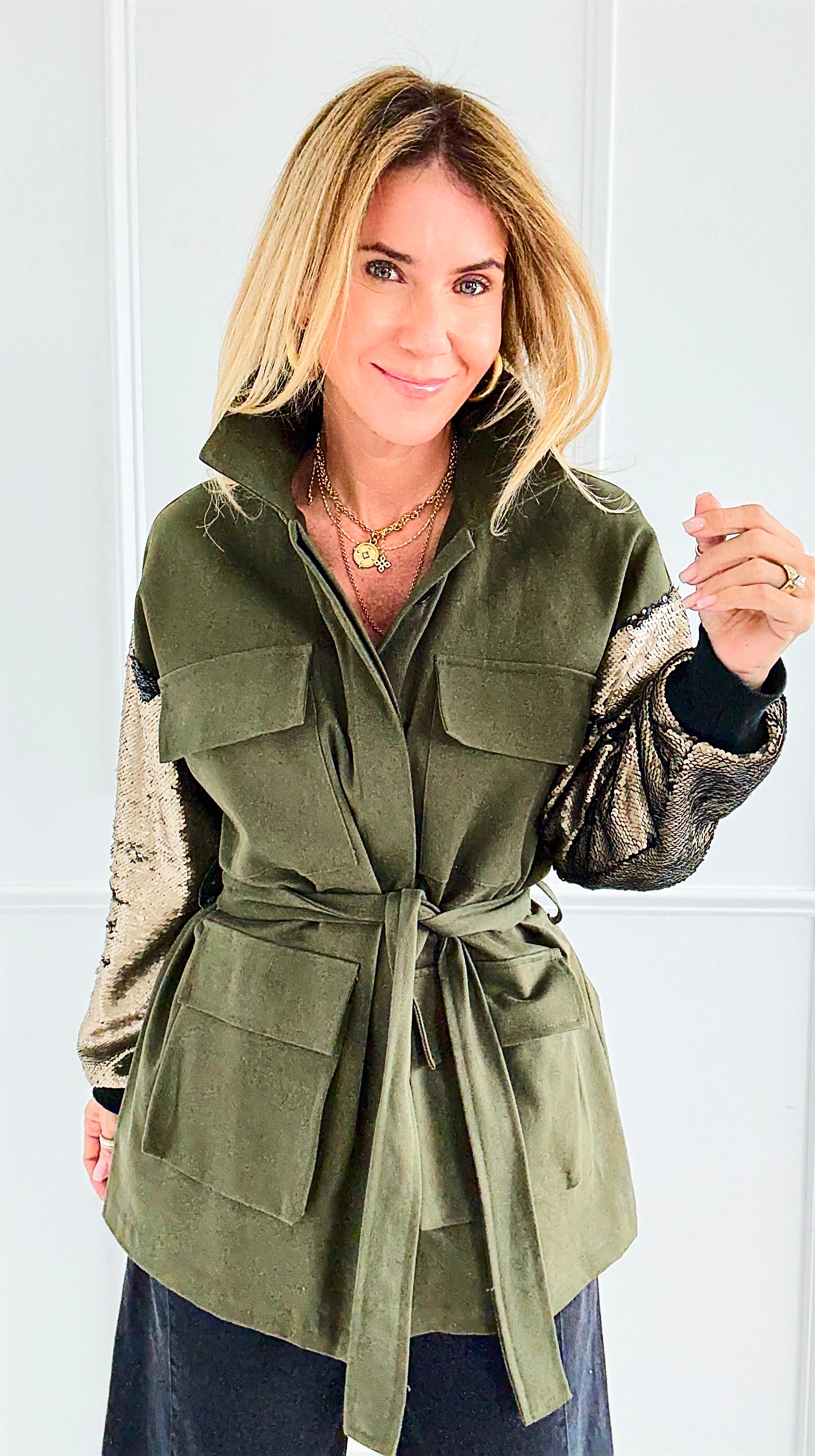 Power & Shine Utility Italian Jacket-160 Jackets-STAR SRL-Coastal Bloom Boutique, find the trendiest versions of the popular styles and looks Located in Indialantic, FL