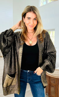 Mirrored Metallic Sugar High Italian Cardigan- Black/ Gold-150 Cardigan Layers-Italianissimo-Coastal Bloom Boutique, find the trendiest versions of the popular styles and looks Located in Indialantic, FL