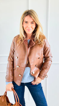 Moto Faux Leather Collar Jacket- Cognac-160 Jackets-IRIS-Coastal Bloom Boutique, find the trendiest versions of the popular styles and looks Located in Indialantic, FL