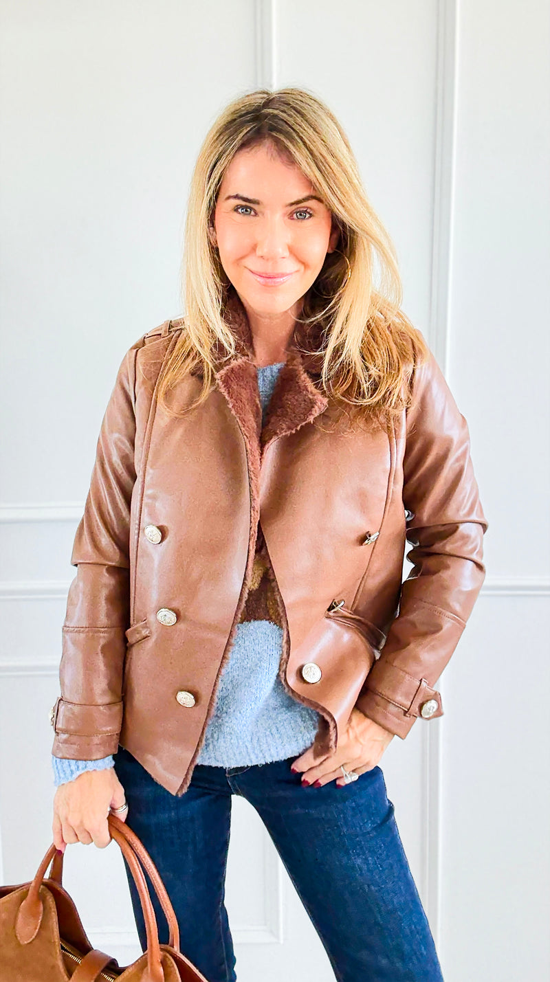 Moto Faux Leather Collar Jacket- Cognac-160 Jackets-IRIS-Coastal Bloom Boutique, find the trendiest versions of the popular styles and looks Located in Indialantic, FL