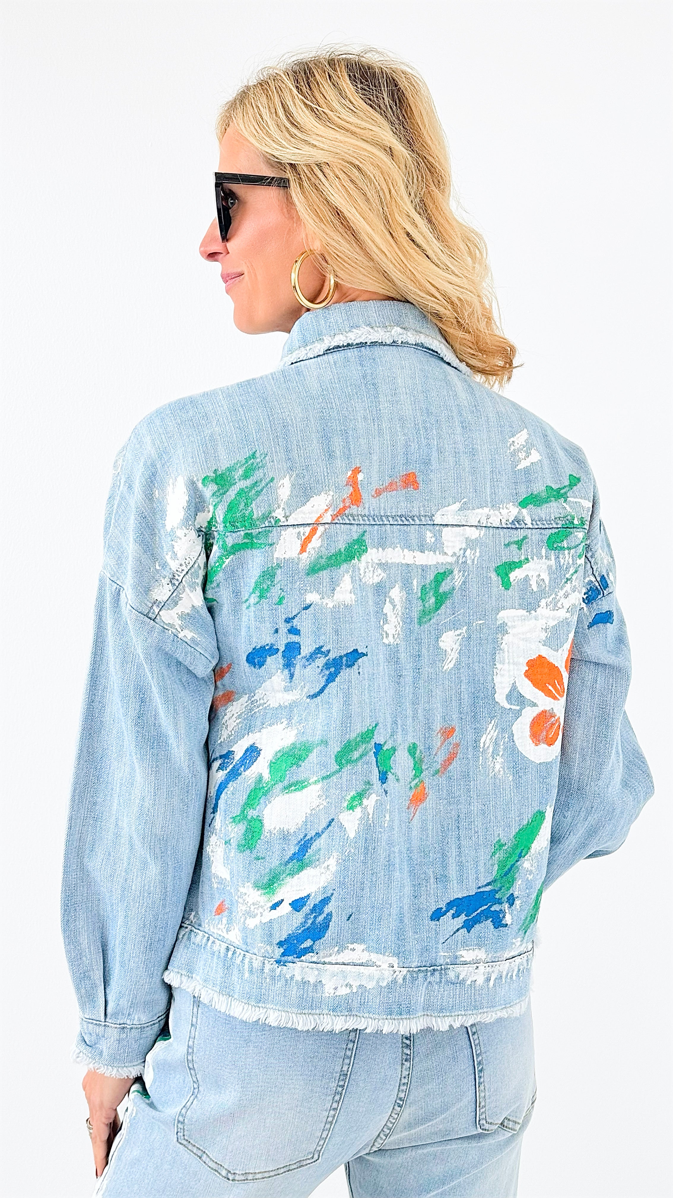 Blossom Brushwork Italian Denim Jacket-190 Denim-Italianissimo-Coastal Bloom Boutique, find the trendiest versions of the popular styles and looks Located in Indialantic, FL