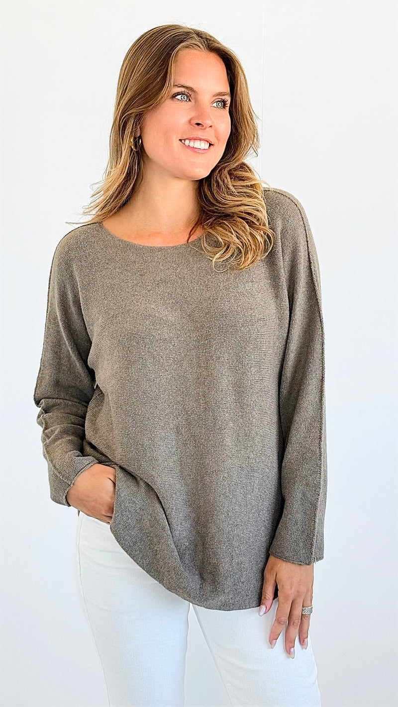 Soho Italian Boatneck Pullover - Dark Taupe-140 Sweaters-Italianissimo-Coastal Bloom Boutique, find the trendiest versions of the popular styles and looks Located in Indialantic, FL