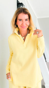 Eileen Cozy Lounge Collar Pullover Top - Yellow Glow