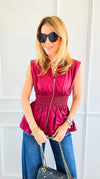 Sculpted Elegance Peplum Top - Burgundy-100 Sleeveless Tops-entro-Coastal Bloom Boutique, find the trendiest versions of the popular styles and looks Located in Indialantic, FL