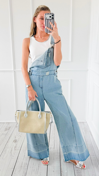 Raw Hem Denim Overall Jumpsuit