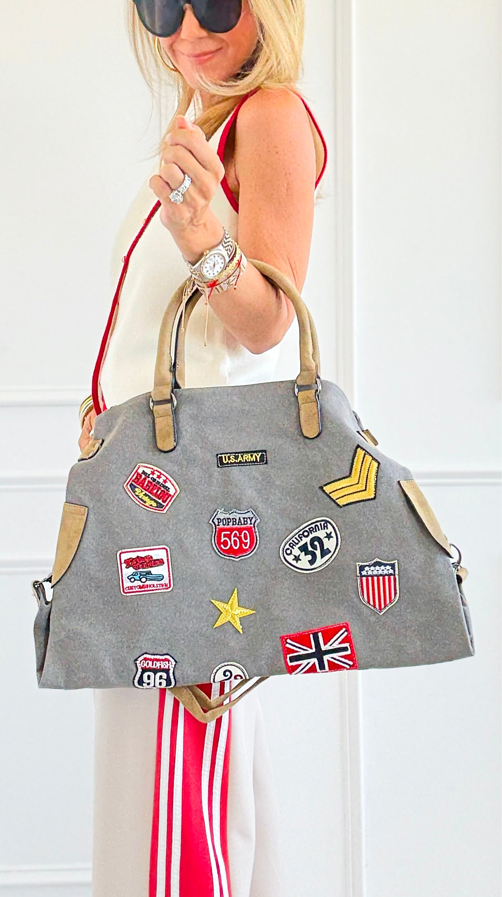 Patch Perfect Italian Tote Bag- Grey-240 Bags-DEDA SRL-Coastal Bloom Boutique, find the trendiest versions of the popular styles and looks Located in Indialantic, FL