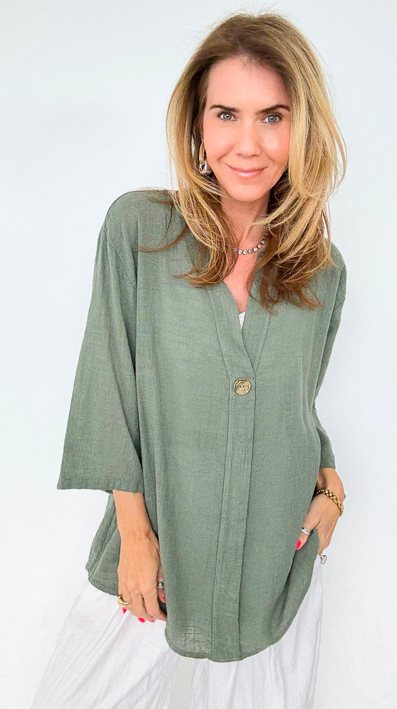 Serene Steps Italian Button Up Top- Olive-170 Bottoms-Italianissimo-Coastal Bloom Boutique, find the trendiest versions of the popular styles and looks Located in Indialantic, FL