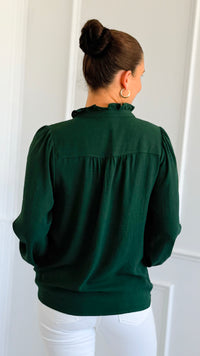 Victorian Muse Ruffle Top - Hunter Green-130 Long Sleeve Tops-JODIFL-Coastal Bloom Boutique, find the trendiest versions of the popular styles and looks Located in Indialantic, FL