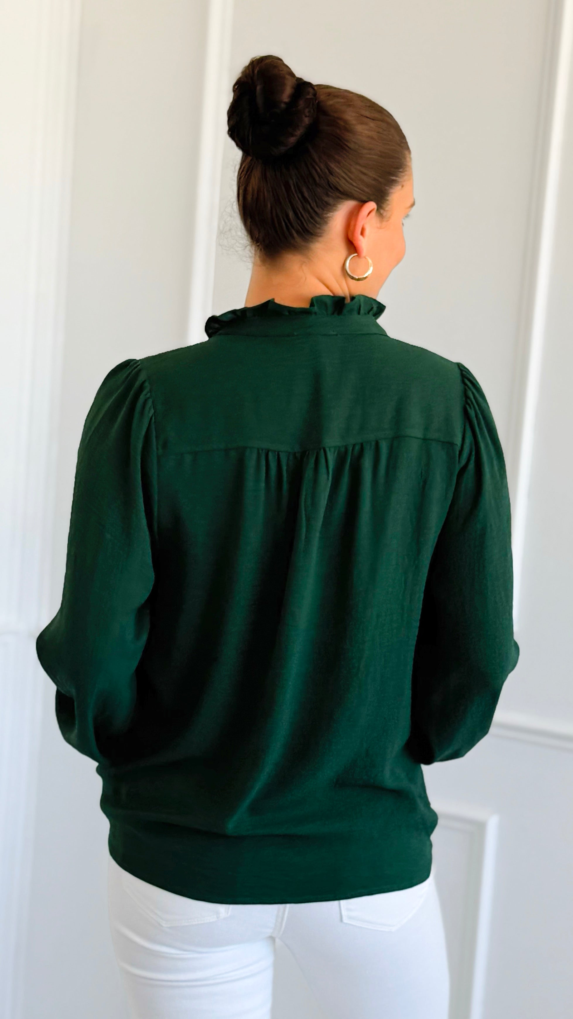 Victorian Muse Ruffle Top - Hunter Green-130 Long Sleeve Tops-JODIFL-Coastal Bloom Boutique, find the trendiest versions of the popular styles and looks Located in Indialantic, FL