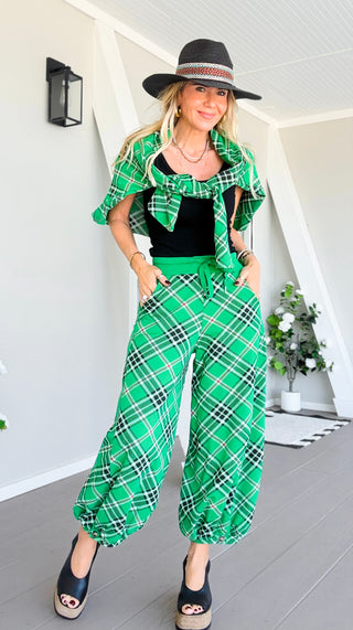 Plaid Cancelled Plans Italian Joggers - Kelly Green