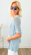 Crochet Shimmer Italian Cardigan - Slate Blue-150 Cardigans/Layers-Italianissimo-Coastal Bloom Boutique, find the trendiest versions of the popular styles and looks Located in Indialantic, FL