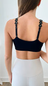One Size Black With Vegan Black Flowers Bra-220 Intimates-Strap-its-Coastal Bloom Boutique, find the trendiest versions of the popular styles and looks Located in Indialantic, FL