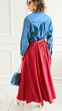 Azure Dream Italian Maxi Skirt- Wine-170 Bottoms-AZUL MONACO-Coastal Bloom Boutique, find the trendiest versions of the popular styles and looks Located in Indialantic, FL