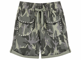 Camo Studded Pocket Italian Jogger Shorts- Olive