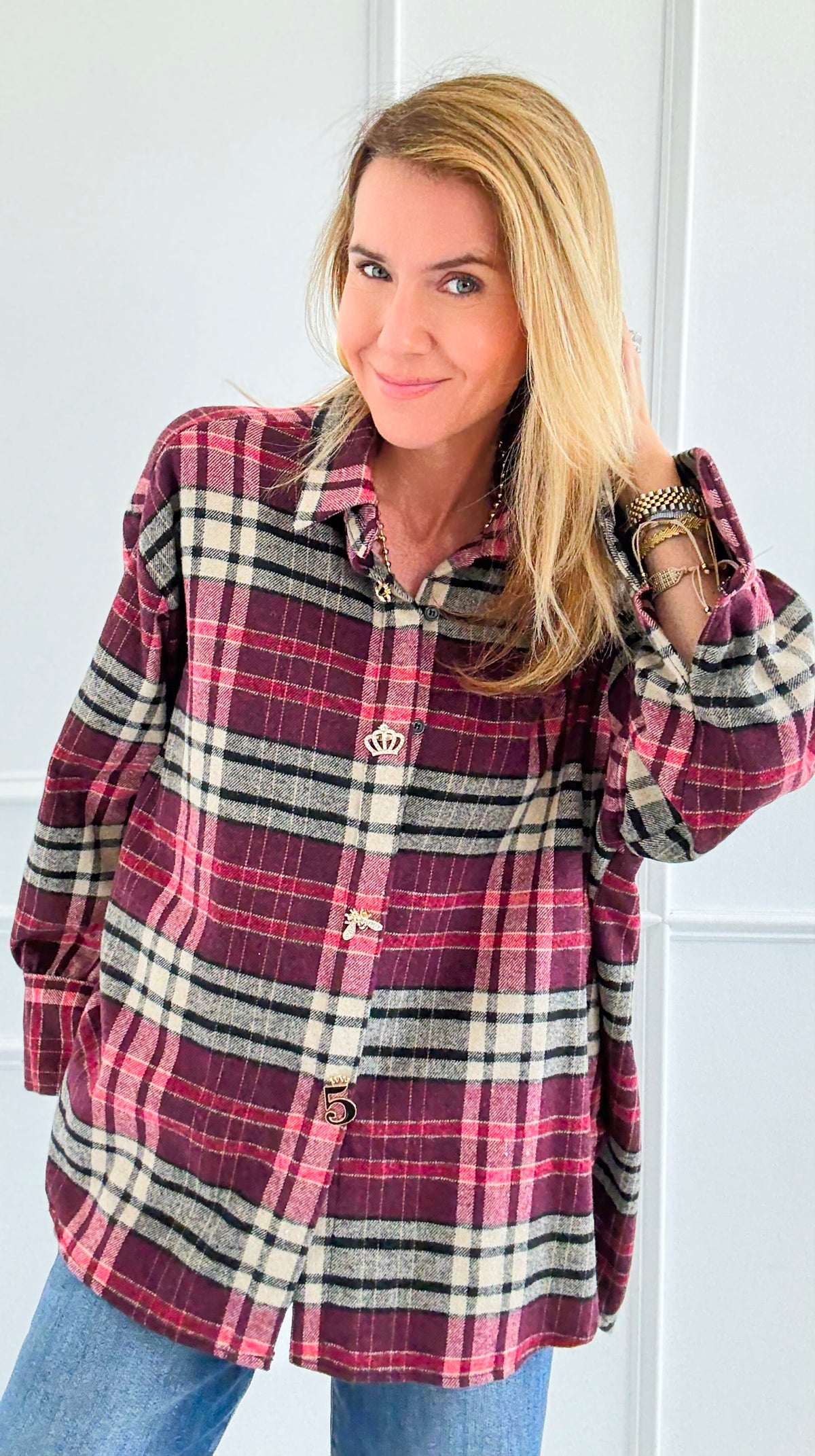 Pretty In Plaid Italian Top-110 Long Sleeve Tops-TATTOO Z-Coastal Bloom Boutique, find the trendiest versions of the popular styles and looks Located in Indialantic, FL