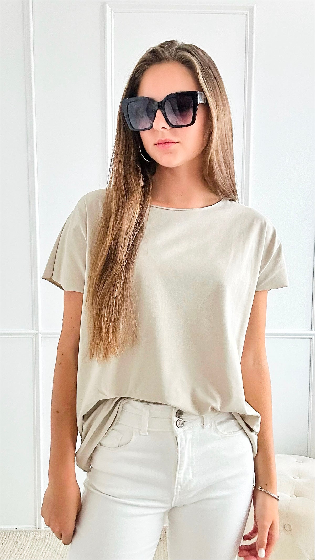 Easy Breezy Italian tee - Beige-110 Short Sleeve Tops-Italianissimo-Coastal Bloom Boutique, find the trendiest versions of the popular styles and looks Located in Indialantic, FL
