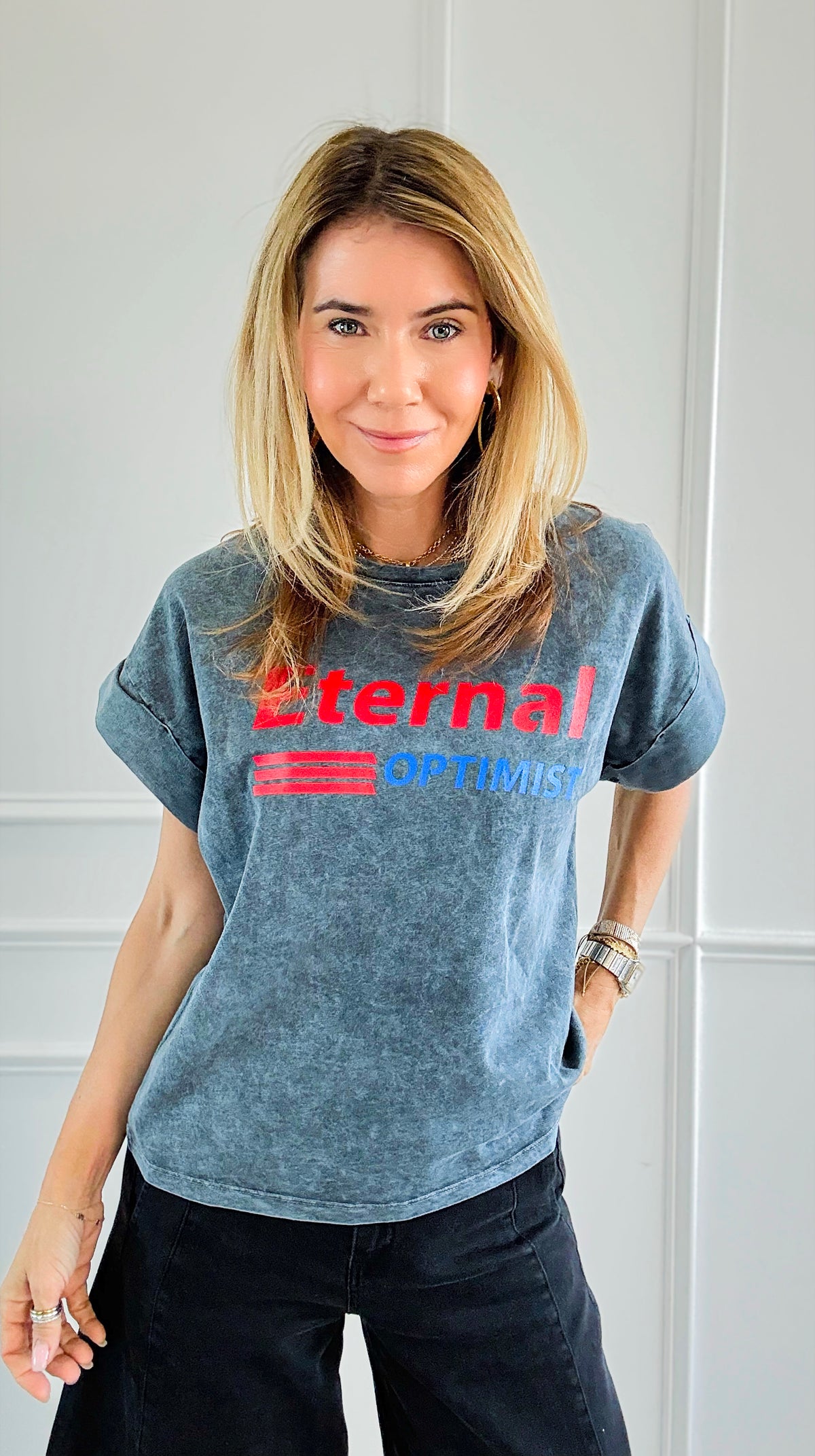 Eternal Optimist Italian Graphic Tee-110 Short Sleeve Tops-FIRSTAGE-Coastal Bloom Boutique, find the trendiest versions of the popular styles and looks Located in Indialantic, FL