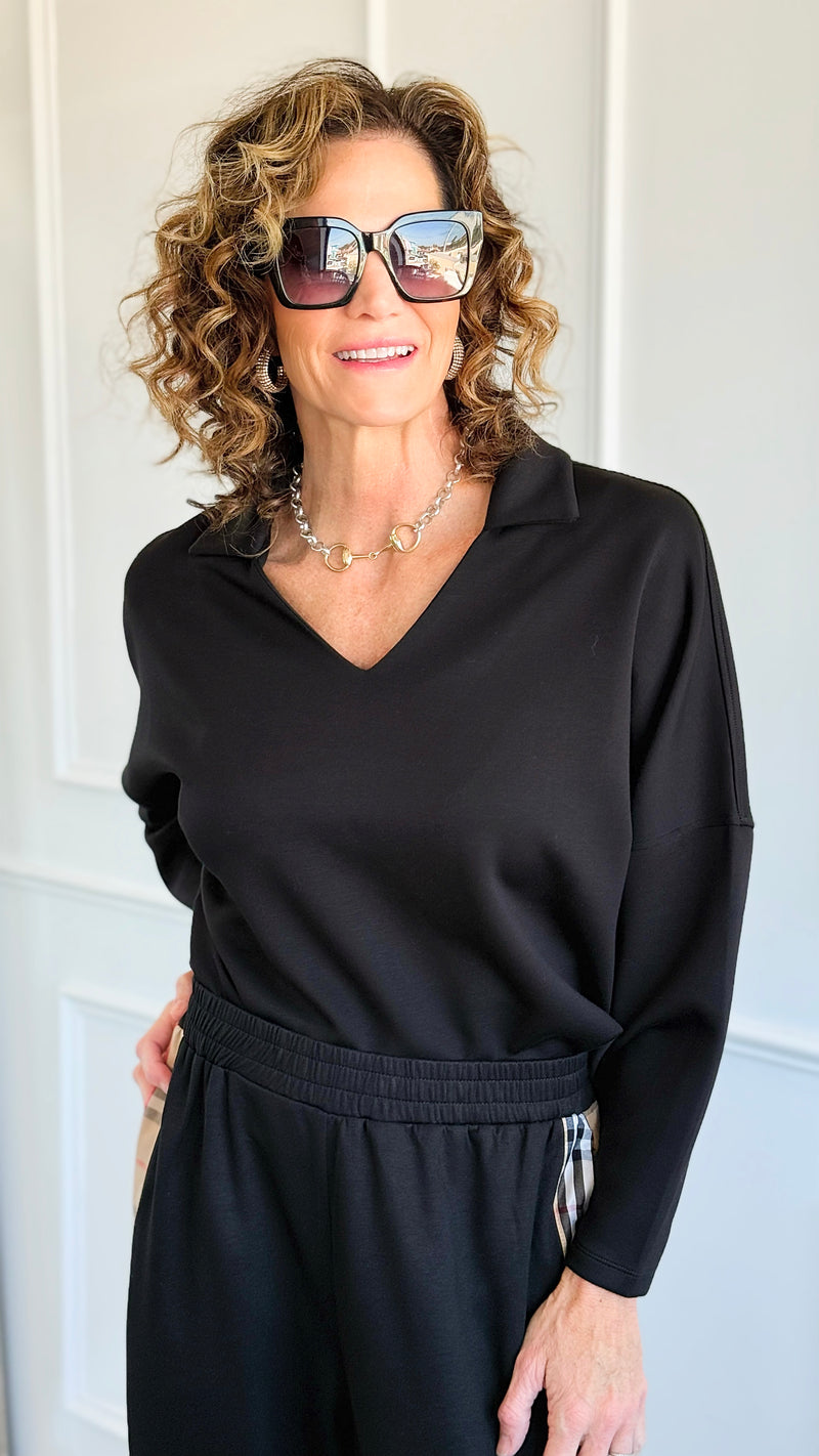 Everyday Luxe V-Neck - Black-110 Long Sleeve Tops-YELETE-Coastal Bloom Boutique, find the trendiest versions of the popular styles and looks Located in Indialantic, FL