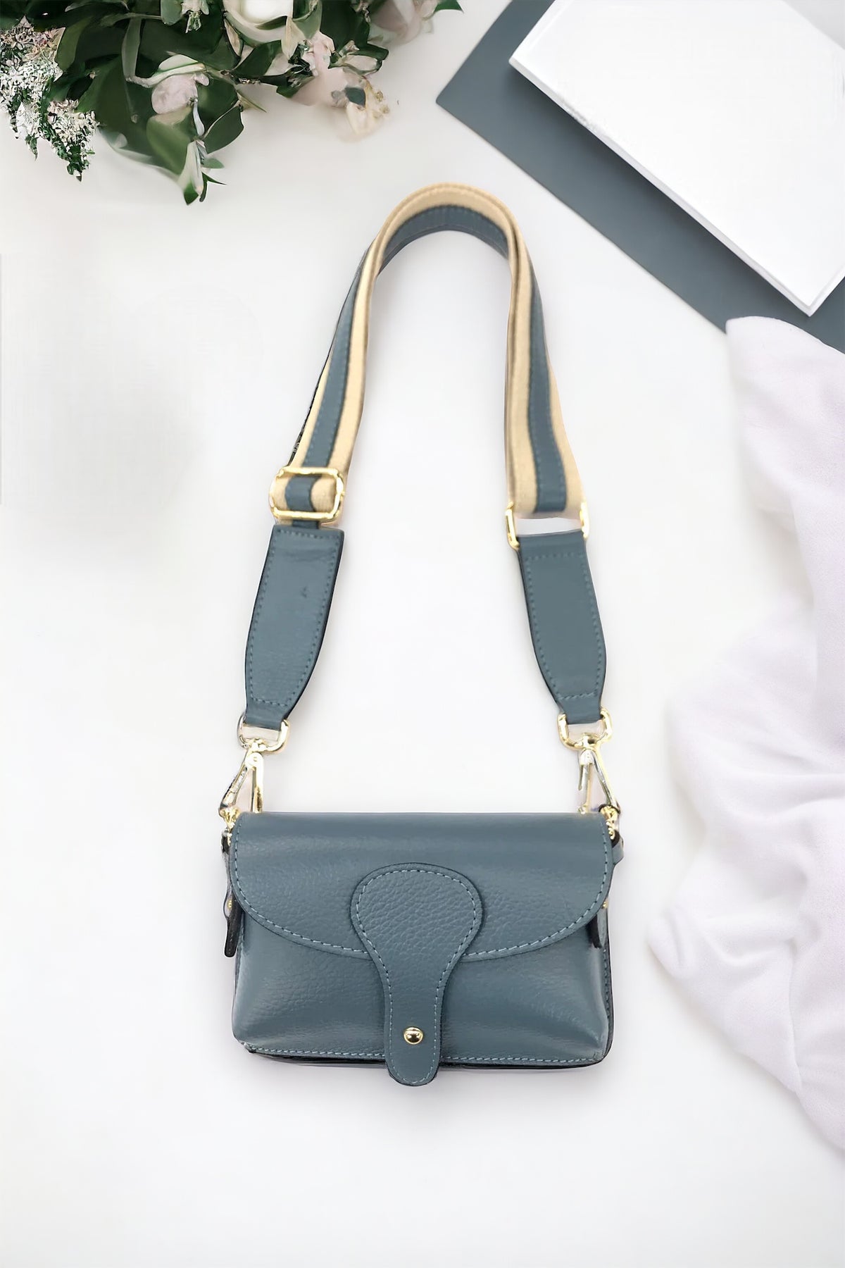 Mini Leather Messenger Crossbody Bag- Blue-240 Bags-BC Handbags-Coastal Bloom Boutique, find the trendiest versions of the popular styles and looks Located in Indialantic, FL