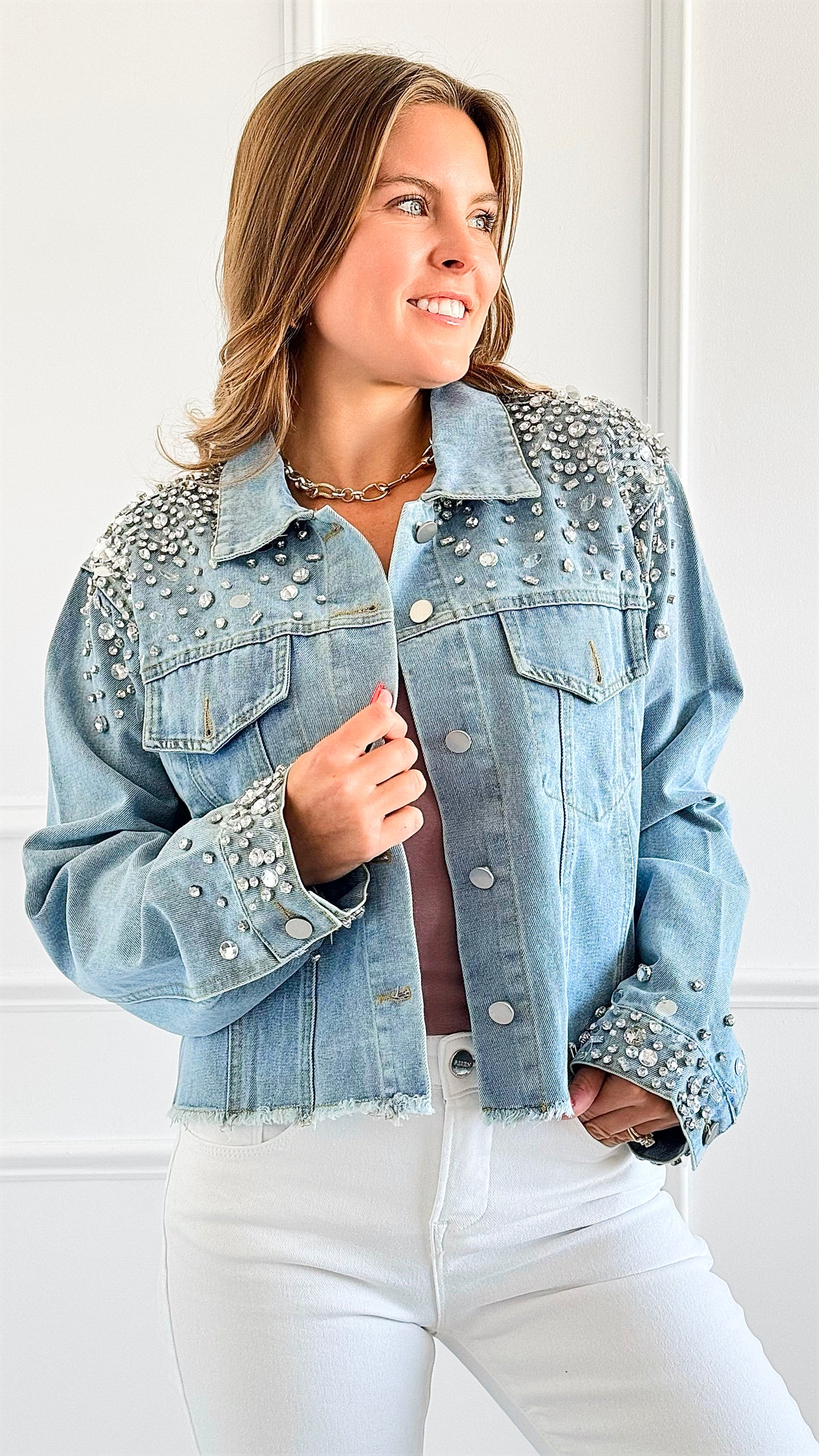 Glitz & Glam Denim Jacket-160 Jackets-KIWI-Coastal Bloom Boutique, find the trendiest versions of the popular styles and looks Located in Indialantic, FL