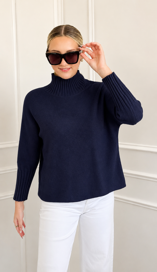 Break Free Long Sleeve Italian Sweater Top - Navy
