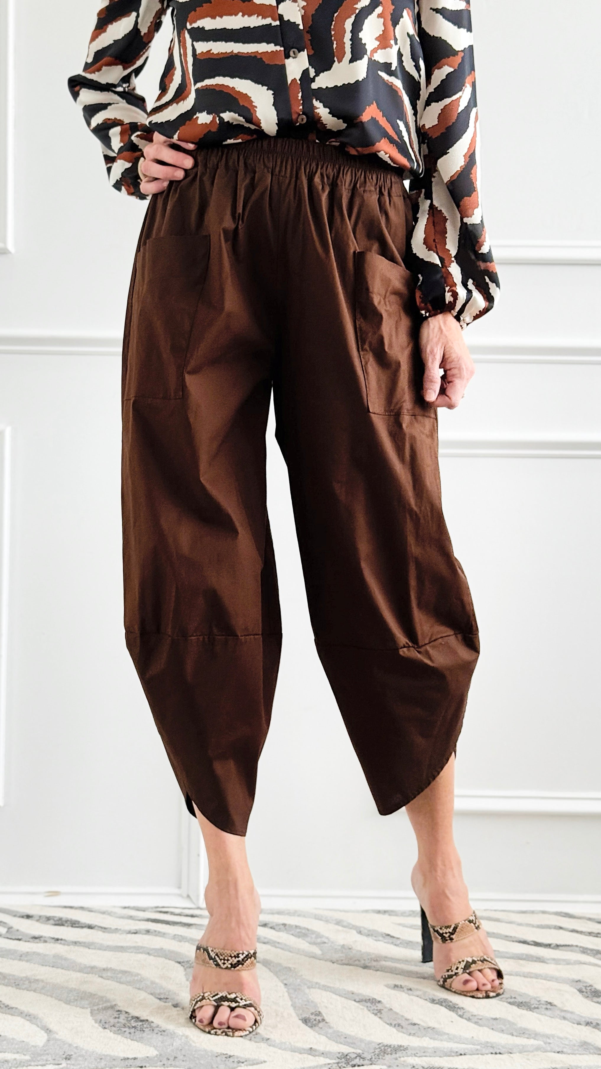 Relax & Go Italian Barrel Pant- Brown-100 Pants-VANESSA-Coastal Bloom Boutique, find the trendiest versions of the popular styles and looks Located in Indialantic, FL