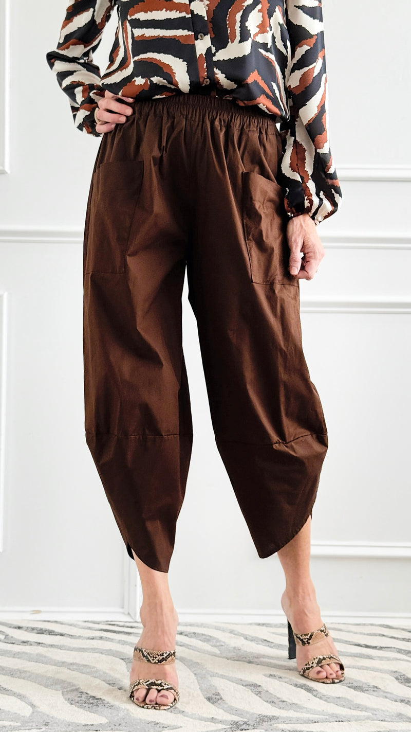 Relax & Go Italian Barrel Pant- Brown-100 Pants-VANESSA-Coastal Bloom Boutique, find the trendiest versions of the popular styles and looks Located in Indialantic, FL