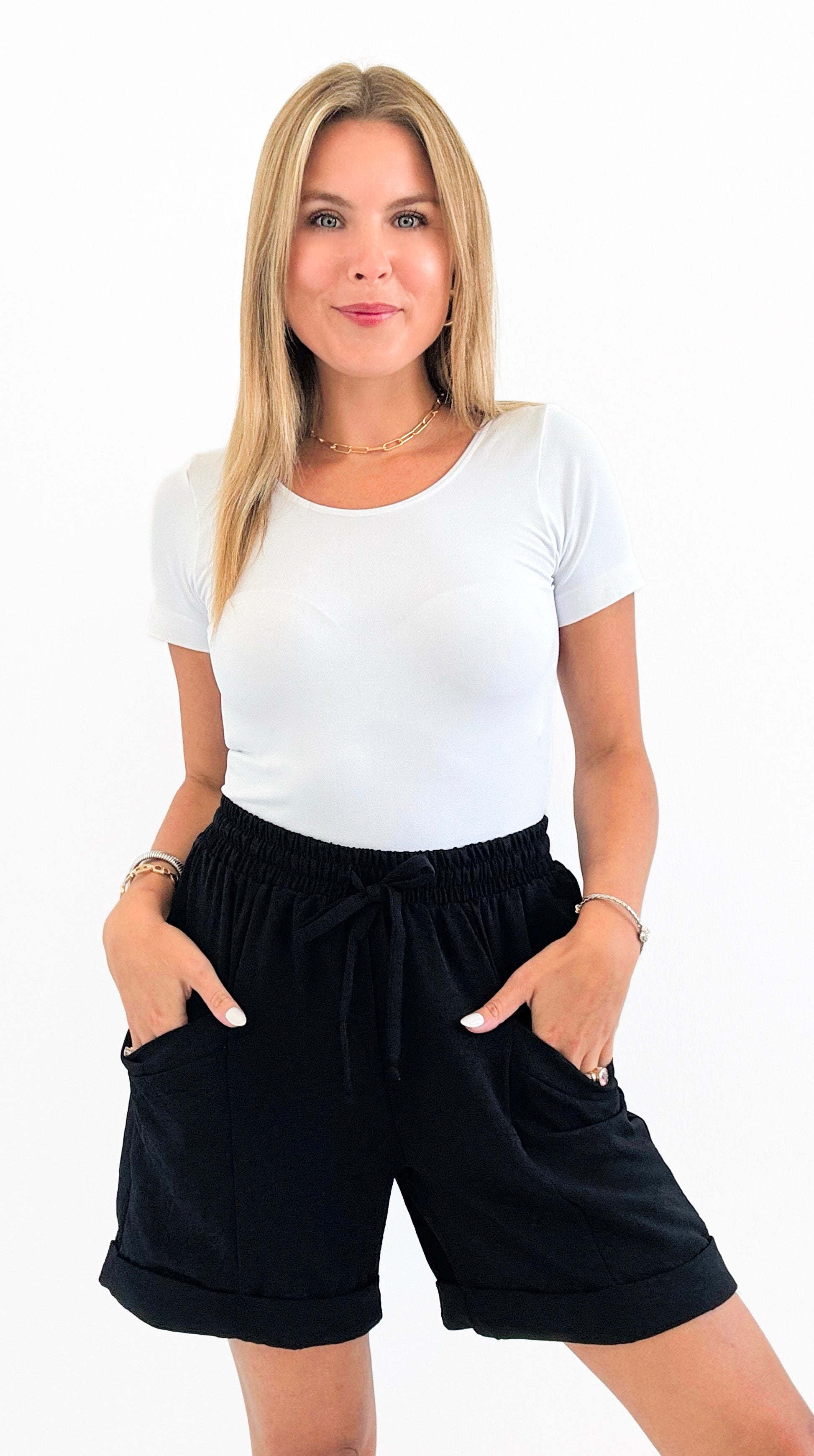 Golden Hour High Waisted Short - Black-170 Bottoms/Shorts-White Birch-Coastal Bloom Boutique, find the trendiest versions of the popular styles and looks Located in Indialantic, FL