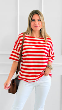 Classic Stripe Italian Short Sleeve Top- Red-110 short Sleeve Top-Italianissimo-Coastal Bloom Boutique, find the trendiest versions of the popular styles and looks Located in Indialantic, FL