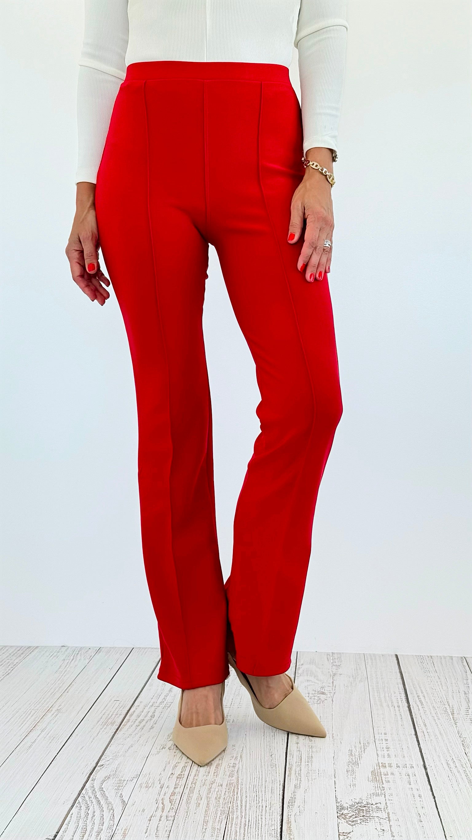 Sleek High-Waisted Flare Pants - Red-170 Bottoms-Love Poem-Coastal Bloom Boutique, find the trendiest versions of the popular styles and looks Located in Indialantic, FL