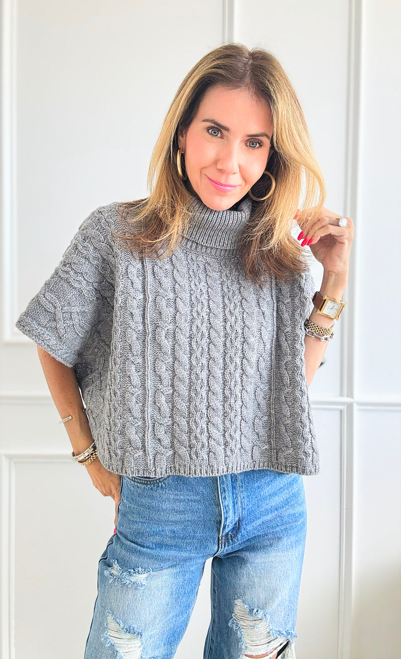 Turtle Neck Cable Knit Sweater - Grey-140 Sweaters-LALAVON-Coastal Bloom Boutique, find the trendiest versions of the popular styles and looks Located in Indialantic, FL