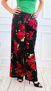 Midnight Bloom Wide Leg Pant - Black Red Floral-100 Pants-spin usa-Coastal Bloom Boutique, find the trendiest versions of the popular styles and looks Located in Indialantic, FL