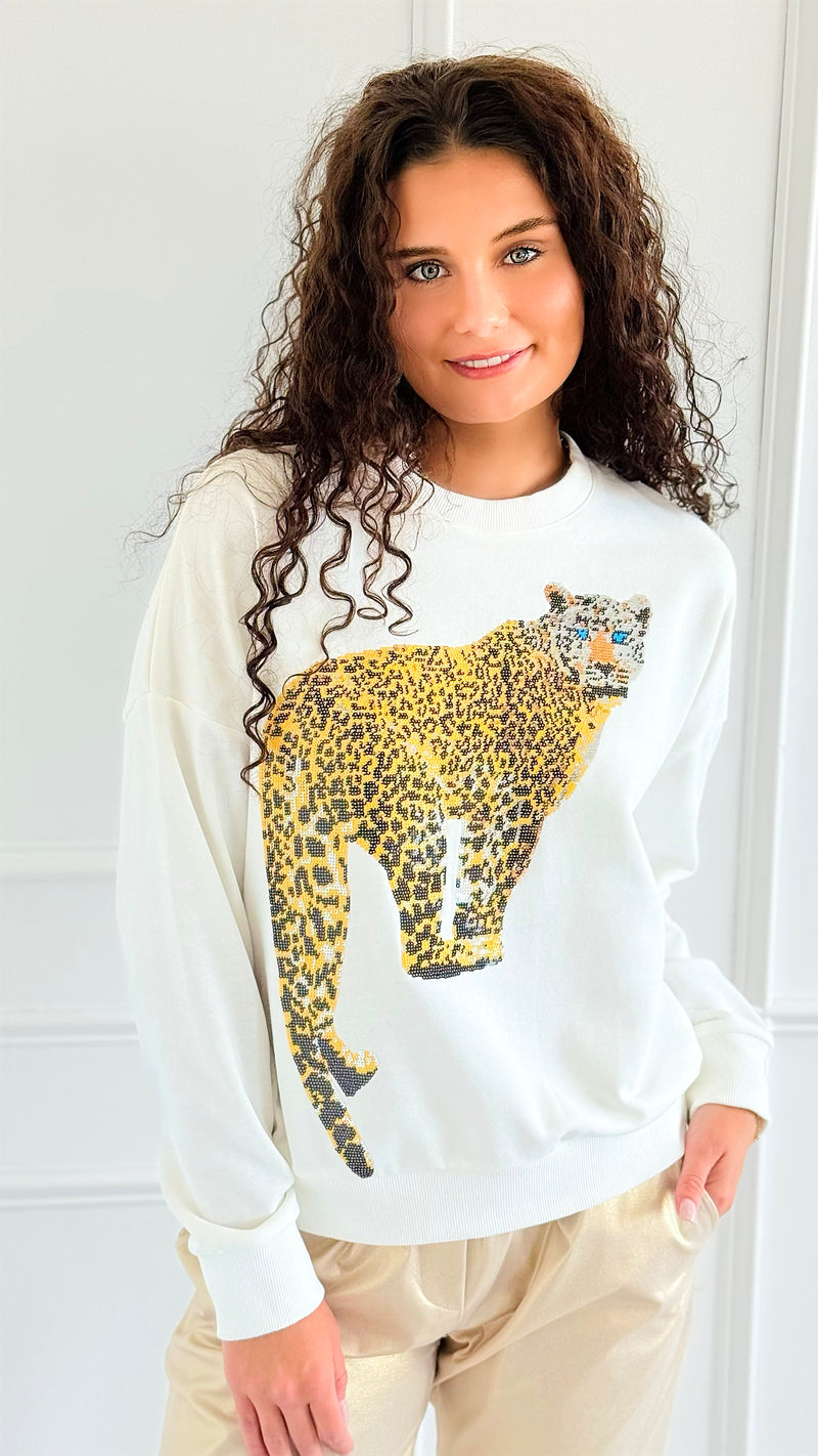 Golden Safari Sequin Sweatshirt-110 Long Sleeve Tops-Blue Velvet-Coastal Bloom Boutique, find the trendiest versions of the popular styles and looks Located in Indialantic, FL